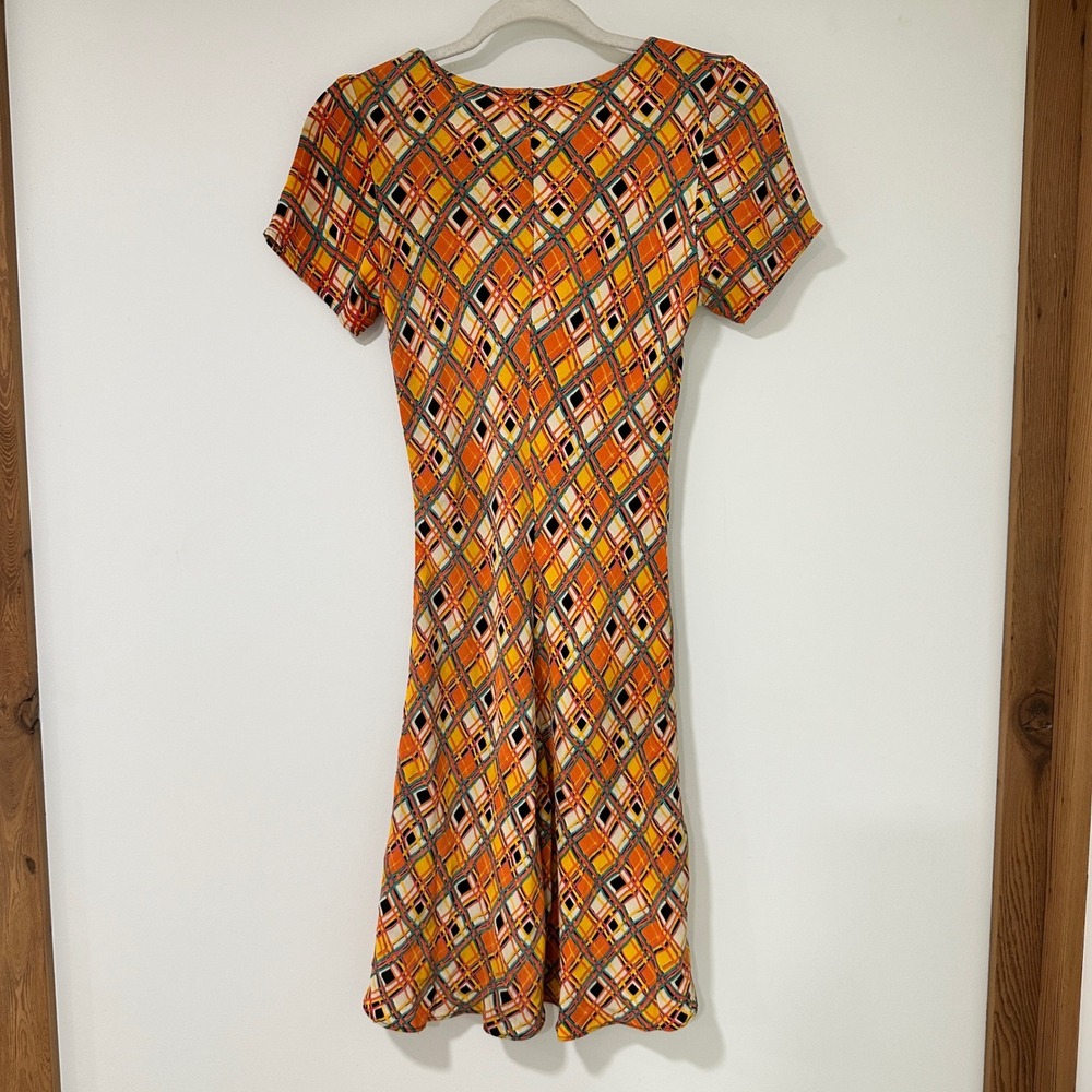Vintage 90s Betsey Johnson Dress Womens M Orange Geometric Rayon USA Made - Picture 3 of 7
